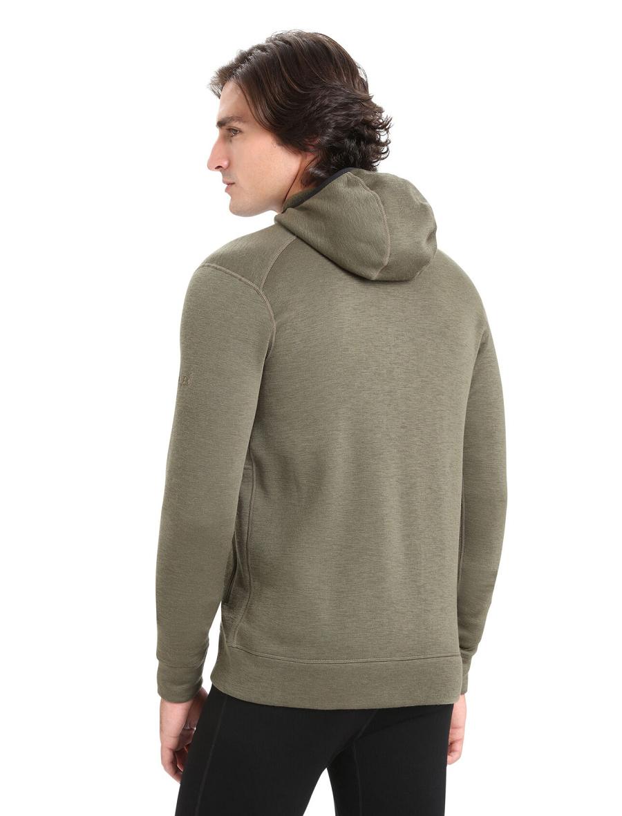 Loden Men's Icebreaker RealFleece® Merino Elemental Long Sleeve Zip Hood Jackets | USA 1240BEXC